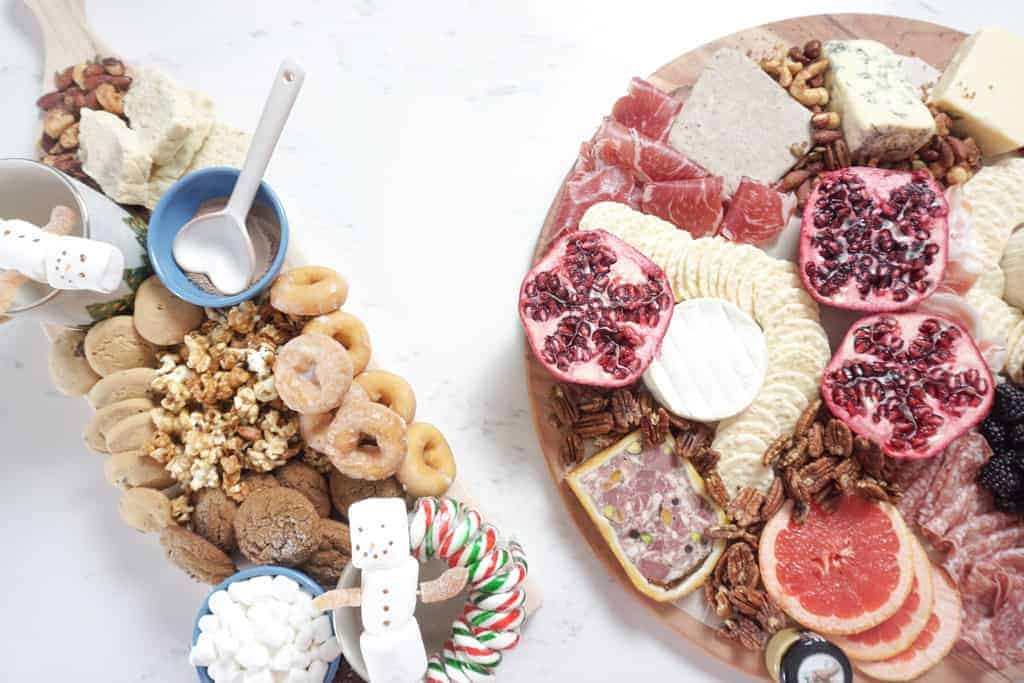 Signed Samantha's two Christmas grazing board ideas. One is filled with charcuterie and one is filled with sweet treats