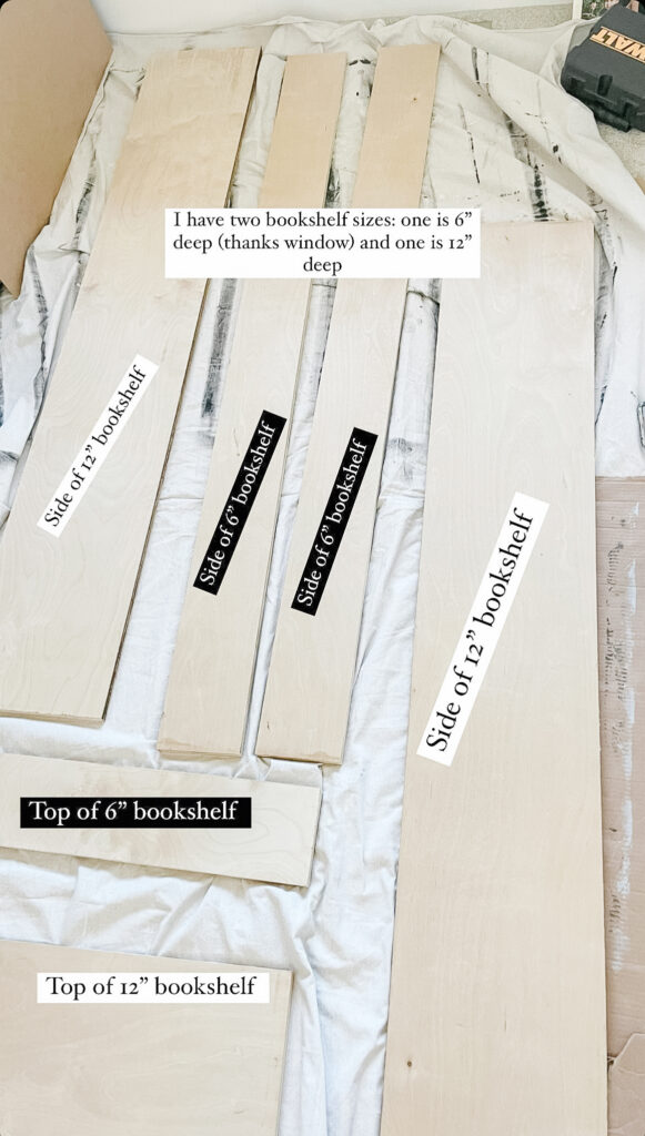 materials and cuts needed to make a diy built-in bookshelf