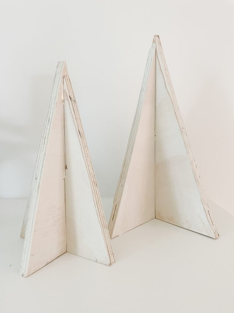 DIY wood Christmas trees, modern, basic, two triangles put together.
