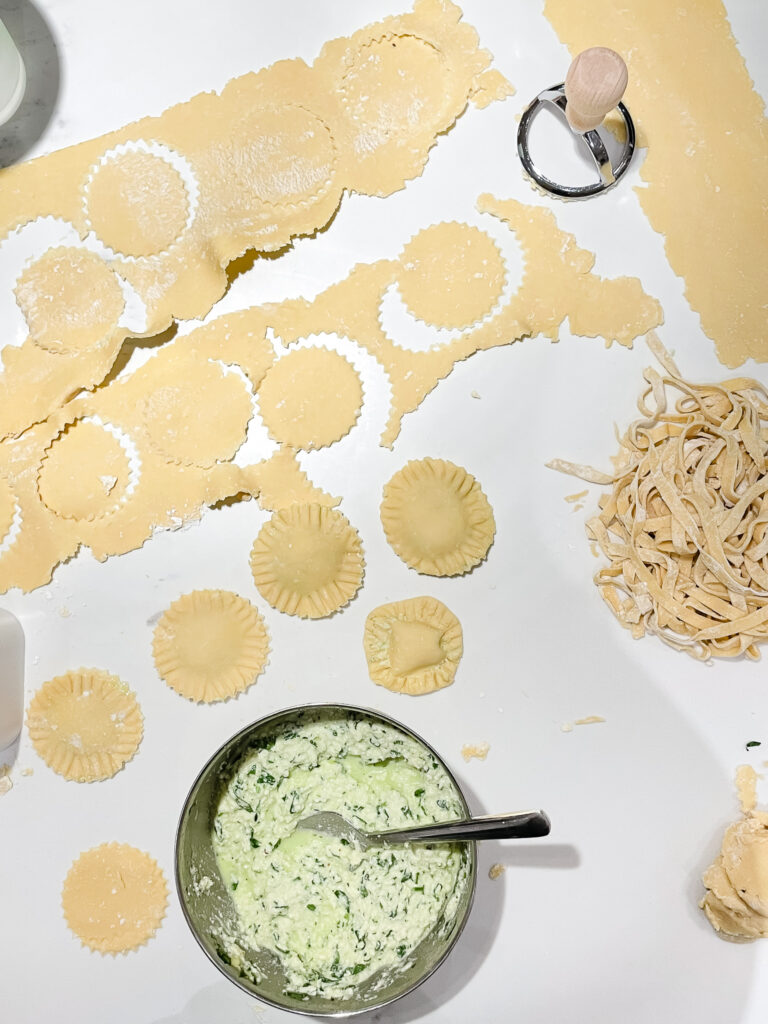 gluten-free ravioli in the making with ricotta spinach and lemon filling pictured