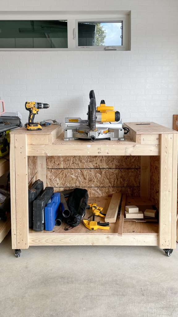 One Room Challenge Week 6 progress - a nearly completed mitre saw workbench station! Just need doors and paint