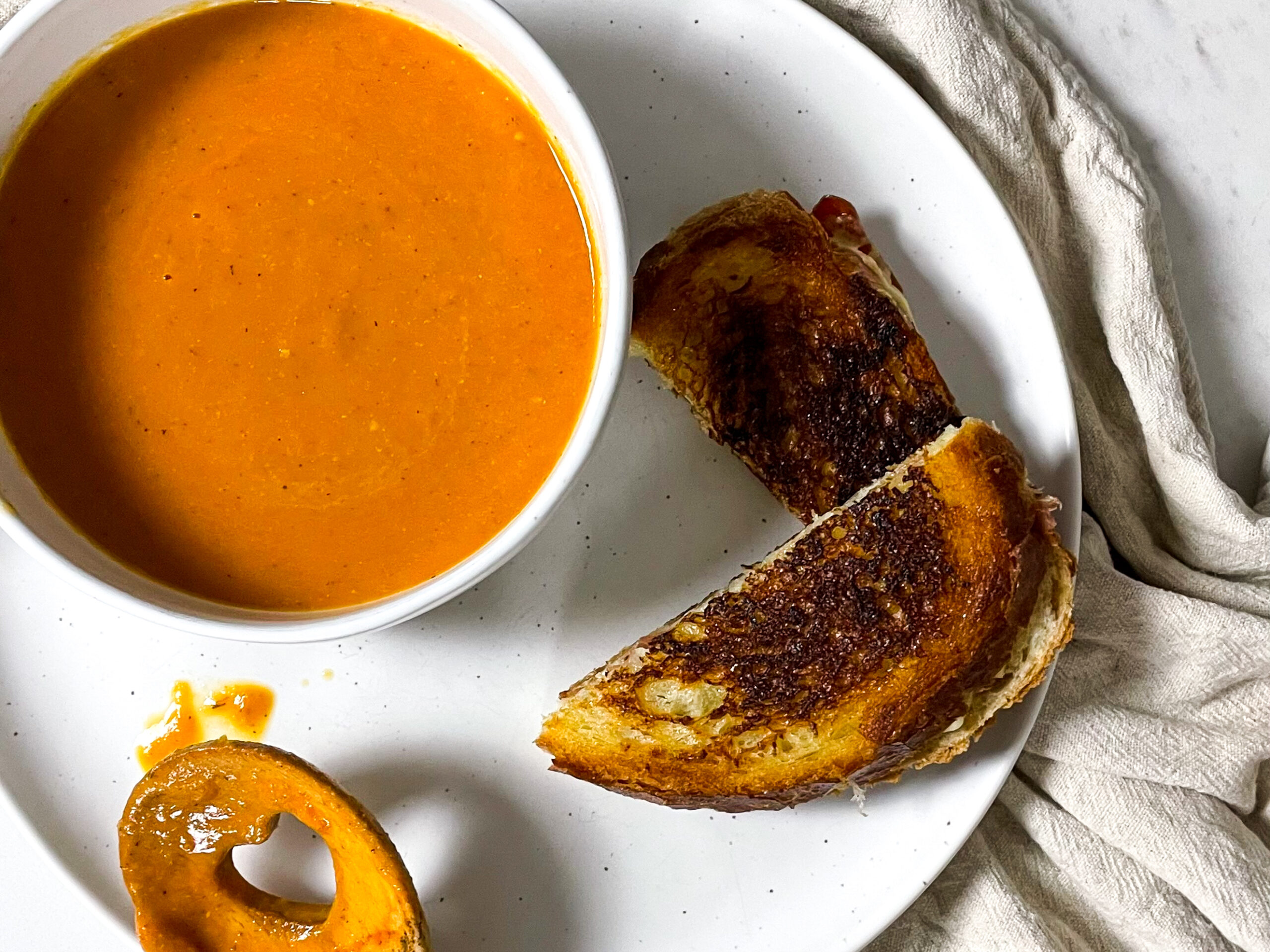 cream-free tomato soup and grilled cheese sandwiches