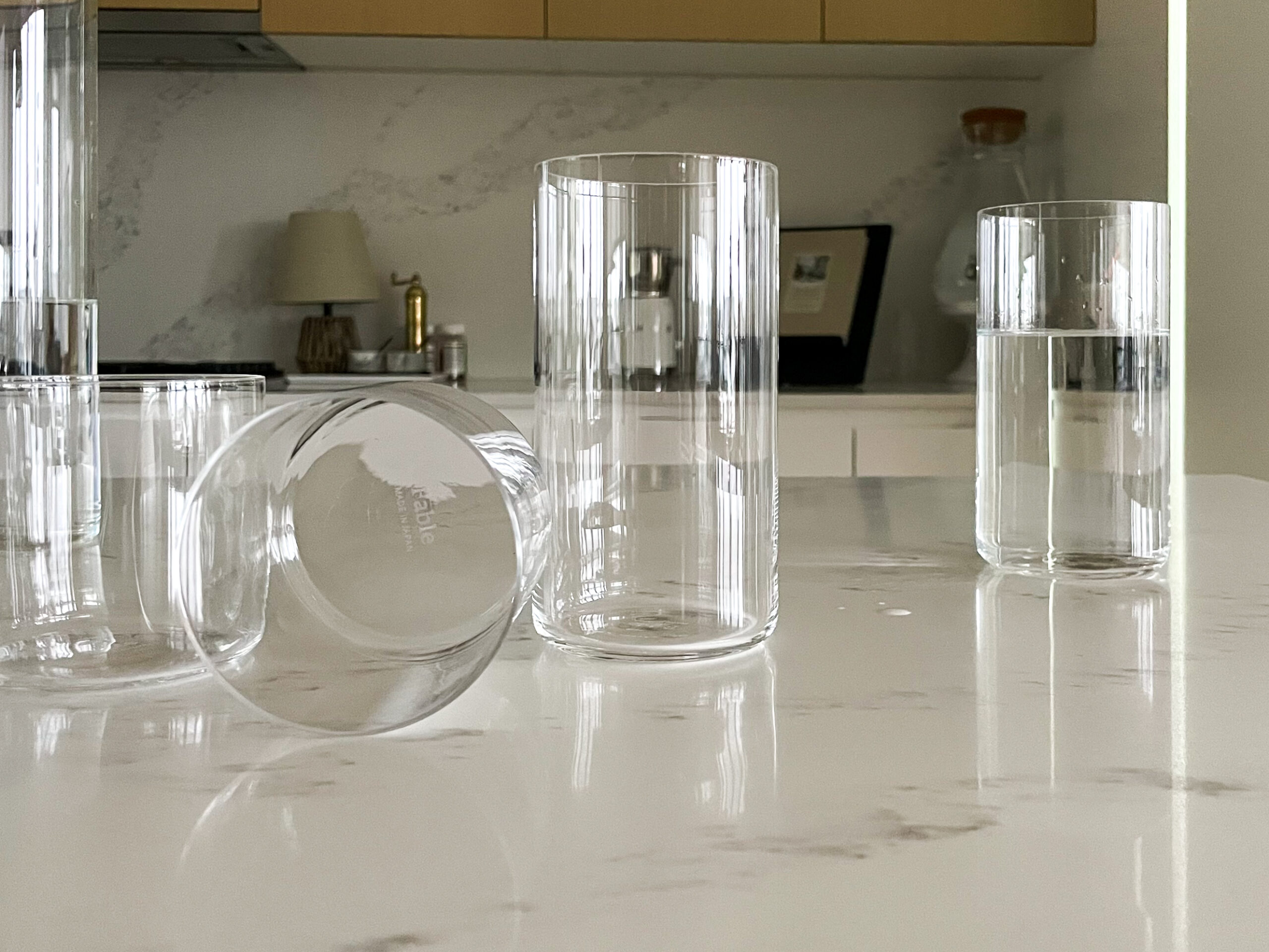 Fable Glassware sitting on a kitchen counter ready for a Fable glassware review