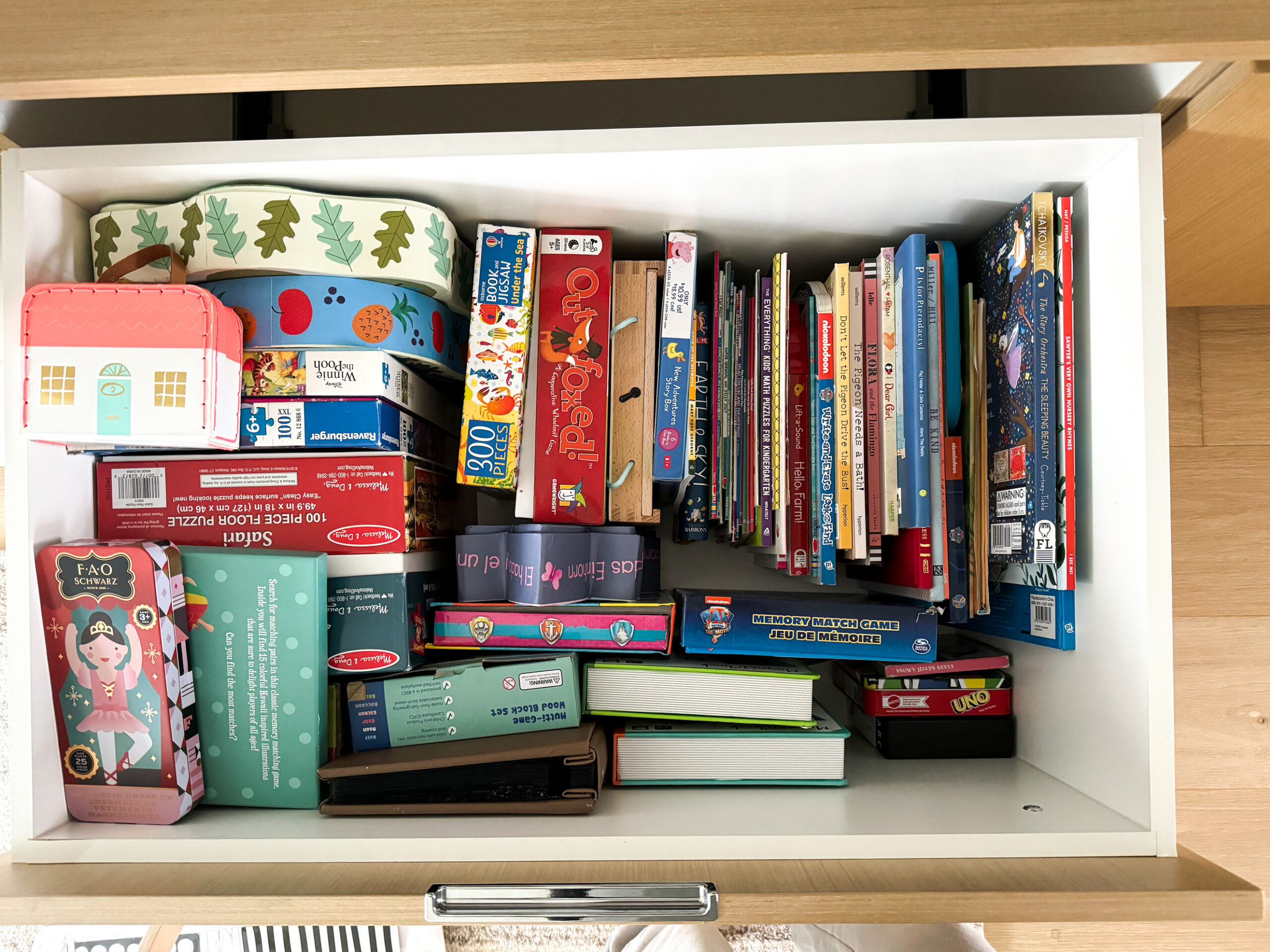 Kids' toys hiding in built-in drawers